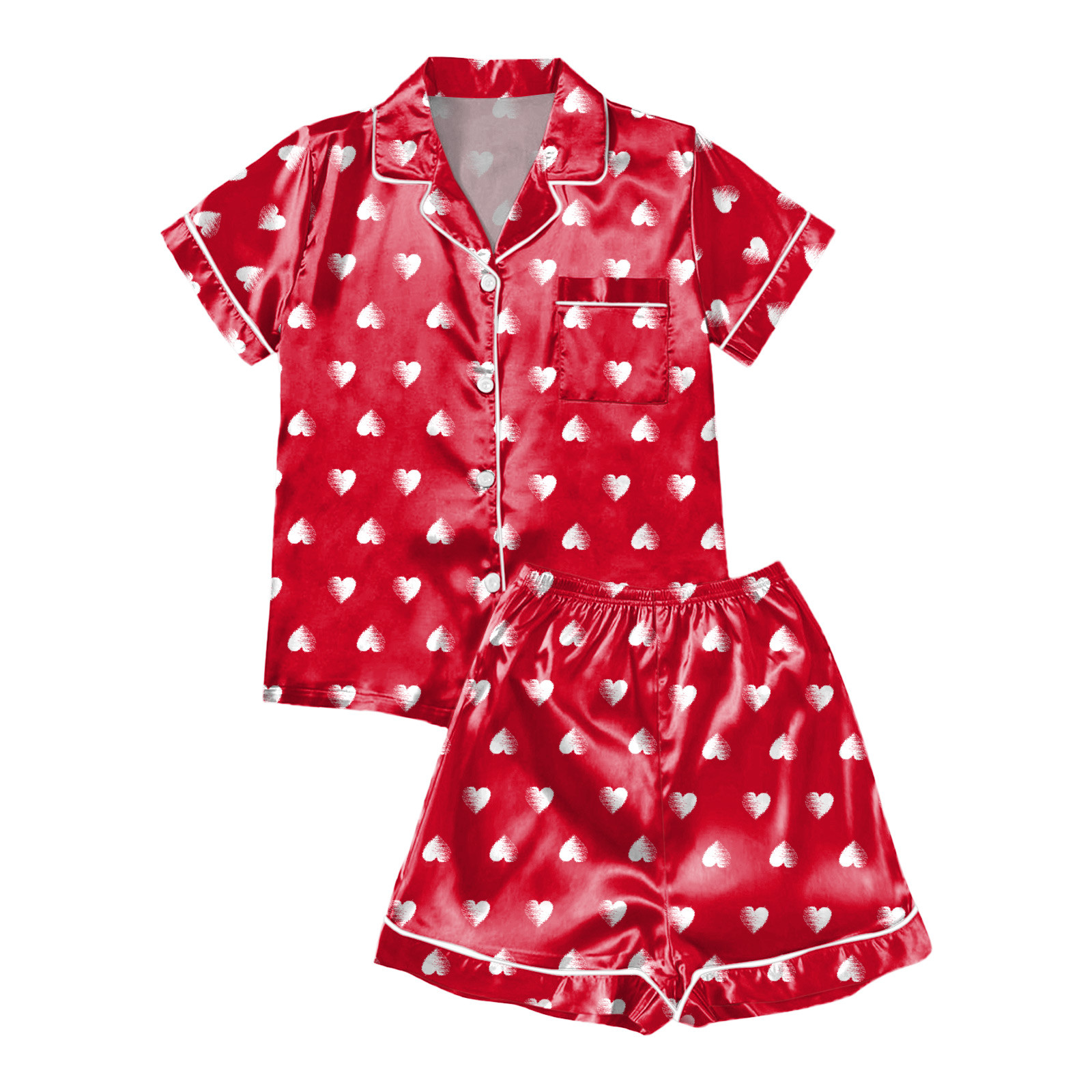 thumbnail image 5 of Conjunto de pijama de satén de seda para mujer - 2 piezas con camisa abotonada y pantalones - Ropa de estar por casa suave y transpirable, 5 of 5